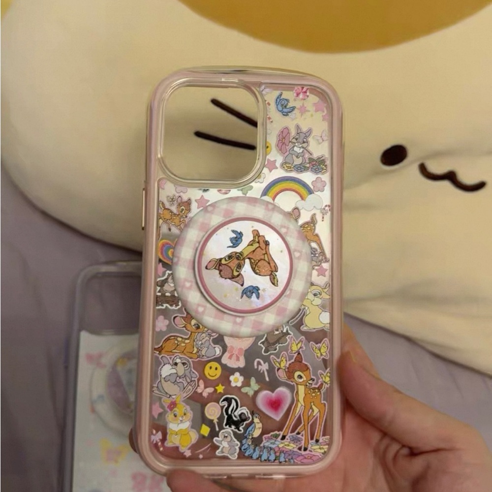 Pink Clear Bambi-Print Phone Case with Matching Pop Grip